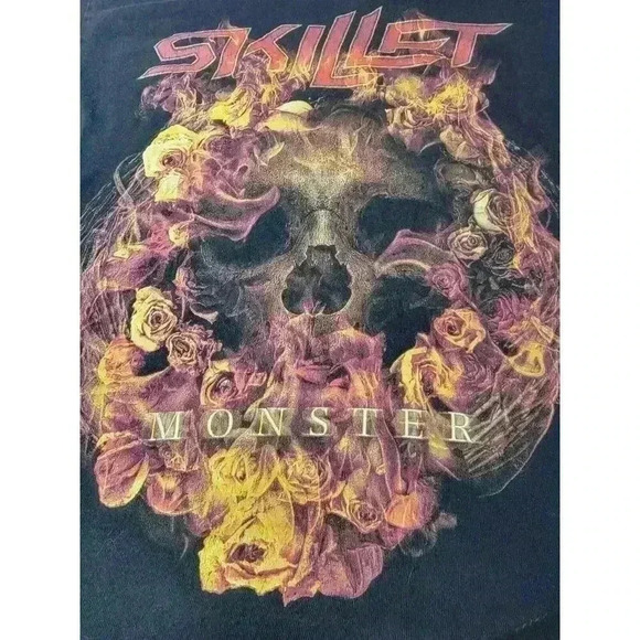 Skillet Band Tee Monster Flaming Skull Roses Mens Small Band Tour Concert - Picture 15 of 16